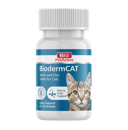 BioPet Active Bioderm Cat Biotin & Zinc Tablets – 30 Count, 0.3g Each, Enhances Gut Health & Promotes Healthy Skin for Cats