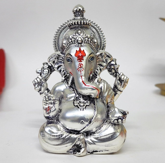 Silver Plated Antique Matte Vinayagar | Multifunctional Ganesha Idol for Gifting, Housewarming, and Car Dashboard Decor(SILVERANTIQUEMATTEVINAYAGAR 4")