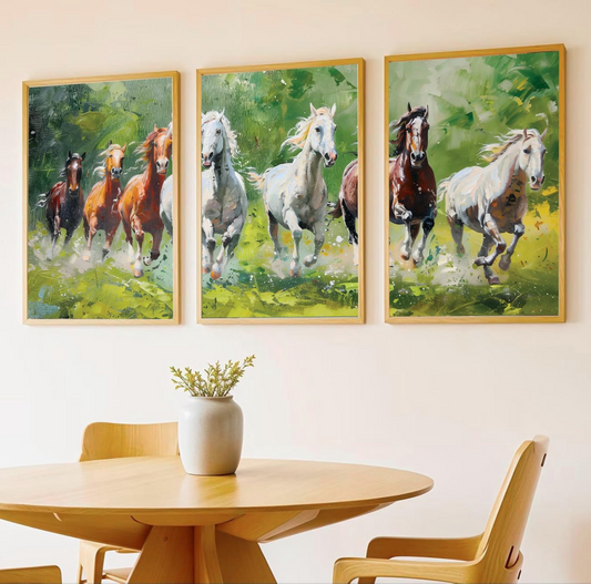 Big Modern Framed Posters Wall Decor Paintings For Living Room, Bedroom/Big Paintings For Wall Decoration, Frames For Wall Decor Set of 3 (13x19 Inches) (Seven 7 Vastu Horses)
