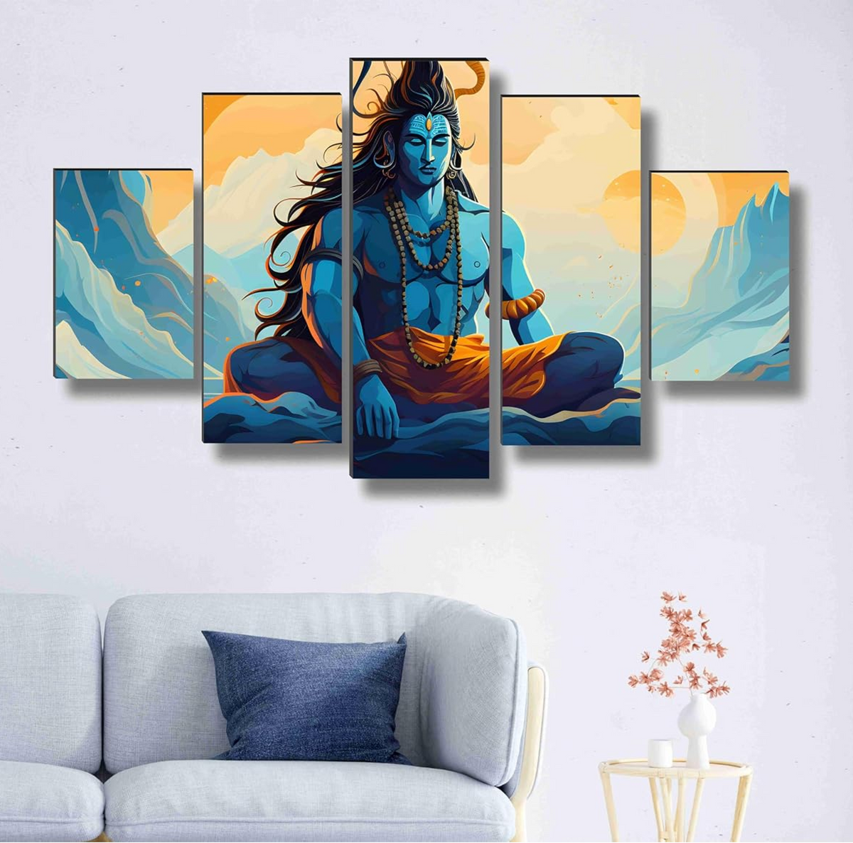 Shiva Paintings for Living Room | Painting for Wall Decoration | 3D Wall Art for Bedroom | Lord shiva Religious Wall Painting Set of 5 (75 x 45 cms) SANFPNLS35509