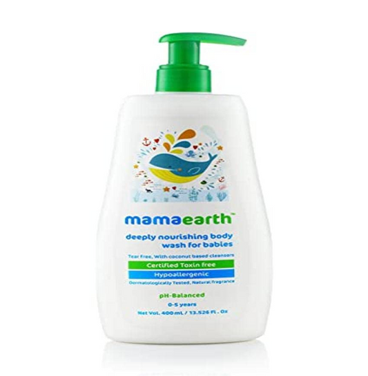 Mamaearth Deeply Nourishing Body Wash For Babies - 400 ml | pH5.5| Infused with Coconut Oil, Orange Essential Oil & Aloe Vera Extract | Deeply Nourishing | Tear-Free & Toxin Free Cleanser |