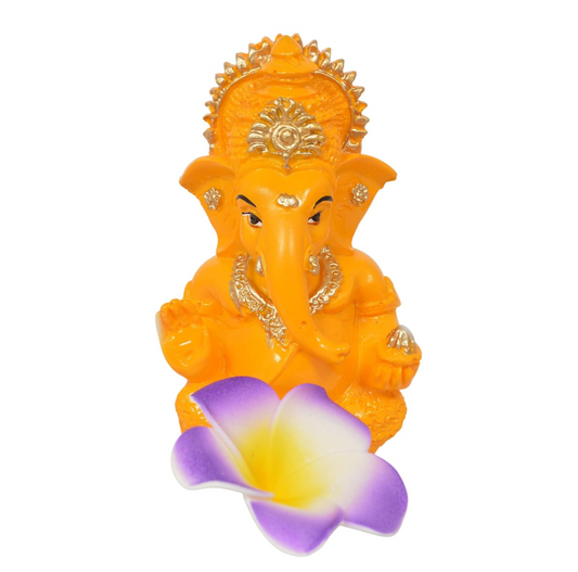 Mustard Yellow Ganesha Idol with Foam Flower – 3.5 Inch Polyresin Ganpati for Car Dashboard, Home Mandir & Office – Vastu Decor Gift for New Car, Griha Pravesh, Prosperity & Good Luck (Yellow)