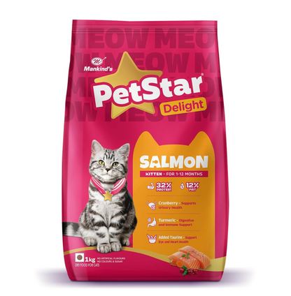 Mankind PetStar Kitten Cat Food – Salmon Flavour (1 Kg) | Complete & Balanced Nutrition for Healthy Growth, Urinary, Immune & Digestive Support