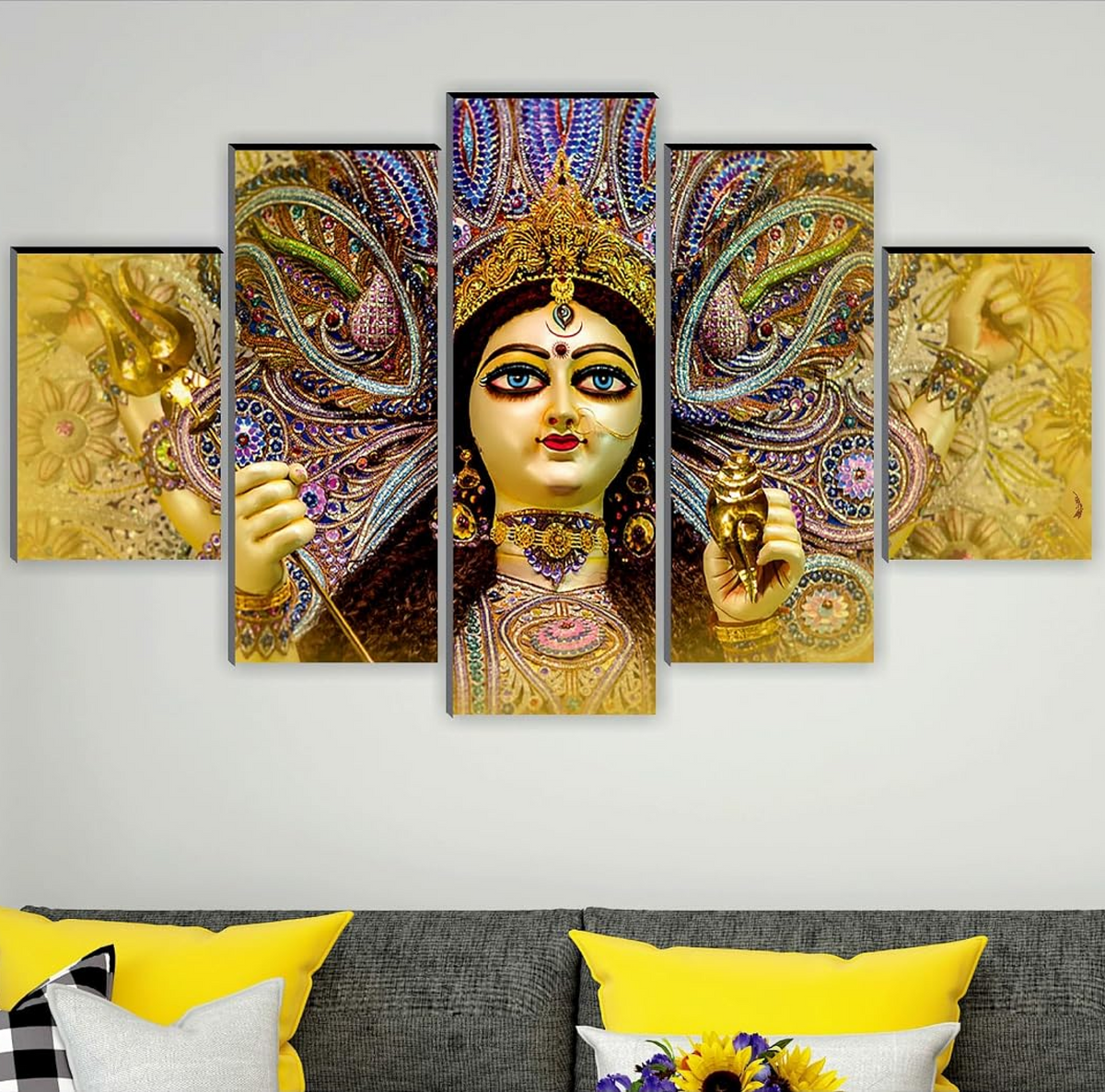 Shrowali Durga ma wall Painting for Living Room | Painting for Wall Decoration | Wedding Gift for Couples | 3D Painting for Bedroom | Abstract Painting Set of 5 (75x45 cm) SANFPNLS32660