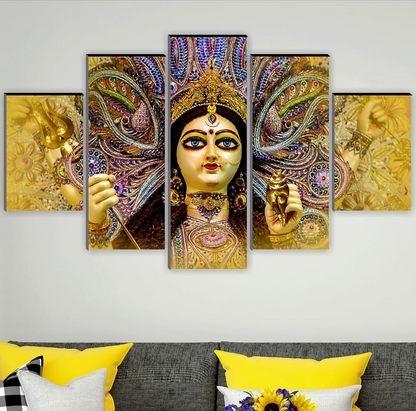 Shrowali Durga ma wall Painting for Living Room | Painting for Wall Decoration | Wedding Gift for Couples | 3D Painting for Bedroom | Abstract Painting Set of 5 (75x45 cm) SANFPNLS32660