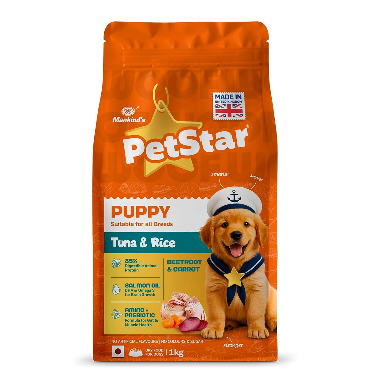 Petstar Puppy Dry Dog Food 1 kg, Tuna & Rice Formula, High Protein, Easy Digestion, Immunity Support, No Artificial Flavours or Added Sugar