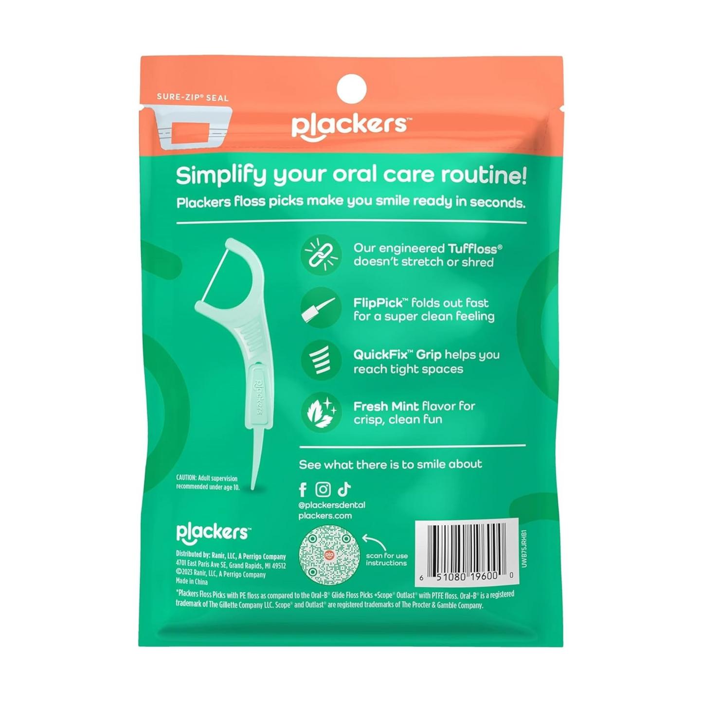 Plackers Micro Mint Dental Floss Picks, 90 Count