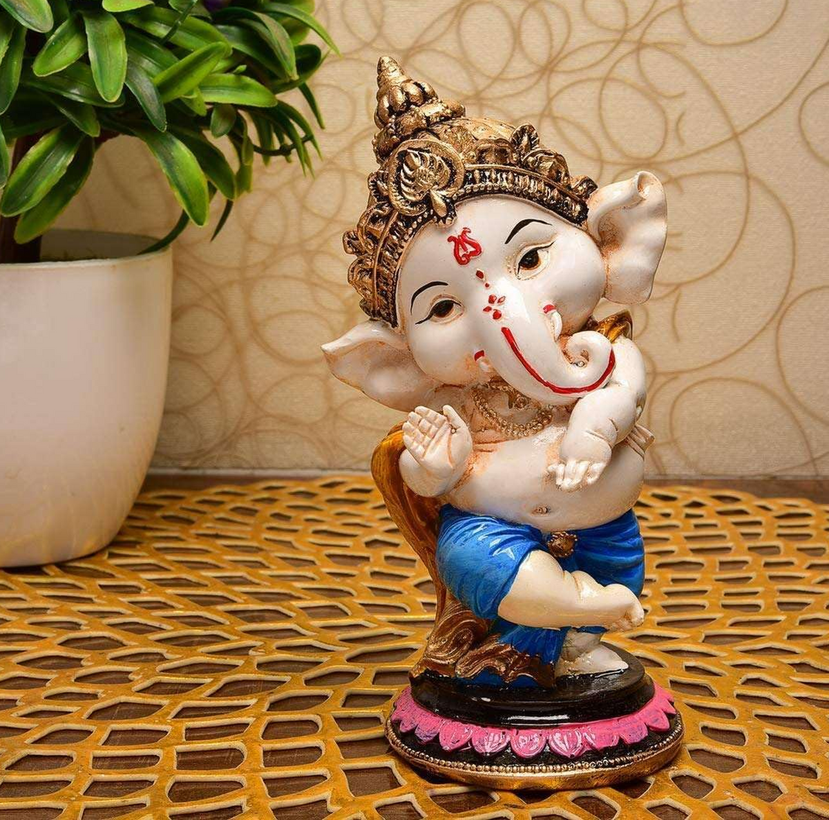 Handcrafted Resin Blessing Ganesh Idol Showpiece for Home Decor Office Table Temple Spiritual Gift Figurine Decorative Statue