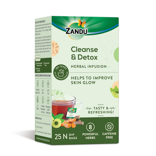 Zandu Cleanse & Detox Herbal Infusion: Use This Tea Bag To Give Your Body The Gift Of Good Health |Helps Improve Skin Glow & Detoxifies The Body (25 Tea Bags), Green Tea, 90 Gram