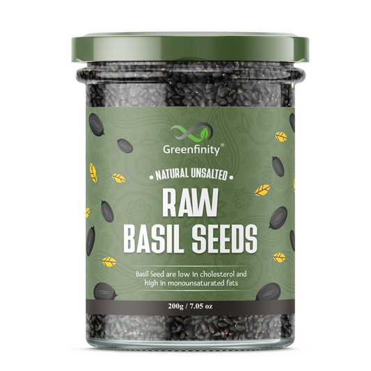 Greenfinity Hygienic Raw Sabja Basil Seeds 200 Grams Nutrient-Rich, Pure Basil Seeds For Healthy Drinks, Smoothies, And Recipes