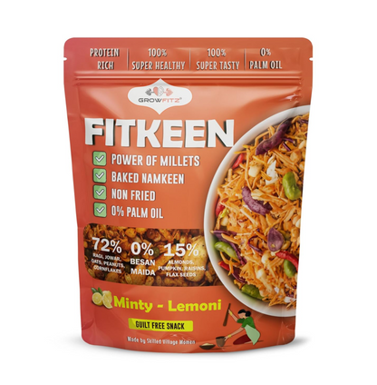 Growfitz Baked Namkeen Mixture 200g | Minty Lamoni Flavor | Power of Millets, Non Fried, 0% Palm Oil | 12.4g Rich Protein | Super Tasty, Healthy & Guilt Free Snacks | 0% Maida & Besan (Pack of 1)