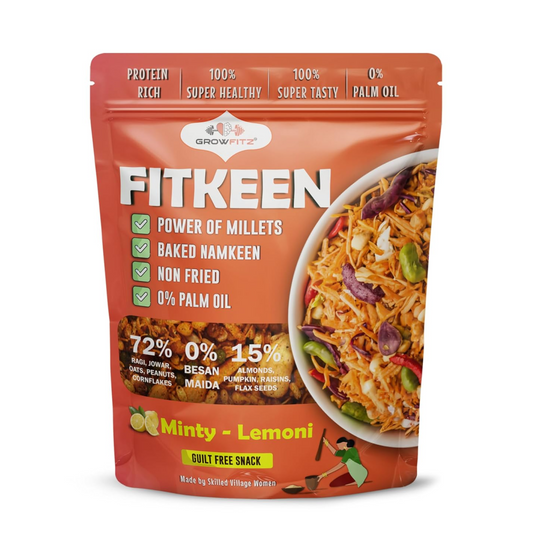 Growfitz Baked Namkeen Mixture 200g | Minty Lamoni Flavor | Power of Millets, Non Fried, 0% Palm Oil | 12.4g Rich Protein | Super Tasty, Healthy & Guilt Free Snacks | 0% Maida & Besan (Pack of 1)