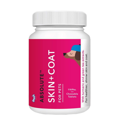 Drools Absolute Dog Supplement Tablet, Skin + Coat 400g 110 Pieces Jar | Turmeric Flavour | Supports Skin & Food Sensitivity | Nutrients Rich Botanical