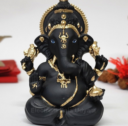 Black Terracotta Vinayagar Ganesha Idol Perfect for Car Dashboard, Office Desk, Home Decor, and Gifting | (BLACKTERRAVINAYGARA 4")