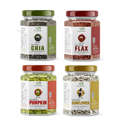 GreenFinity Healthy Seeds Combo- Pumpkin, Sunflower, (200g Each), Chia and Flax Seeds (250g Each) | Rich in Omega 3, Fiber, Raw Seeds for Weight Management, Immunity Booster, Healthy Heart (Pack of 4)