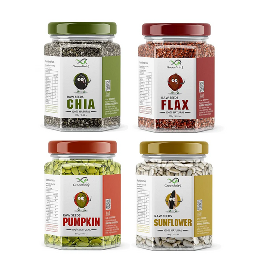 GreenFinity Healthy Seeds Combo- Pumpkin, Sunflower, (200g Each), Chia and Flax Seeds (250g Each) | Rich in Omega 3, Fiber, Raw Seeds for Weight Management, Immunity Booster, Healthy Heart (Pack of 4)