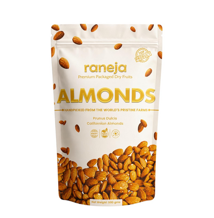 Raneja Pure California Almonds 500g | Whole Badam Giri, 100% Natural Real Nuts & Dry Fruits, Freshly Cleaned and Cleared, High in Fiber, Badam Giri, Rich in Protein, Magnesium, Phosphorus and Dietary Fibre