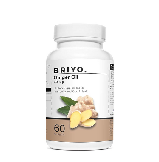 Briyo Ginger Oil supplement bottle on a white background