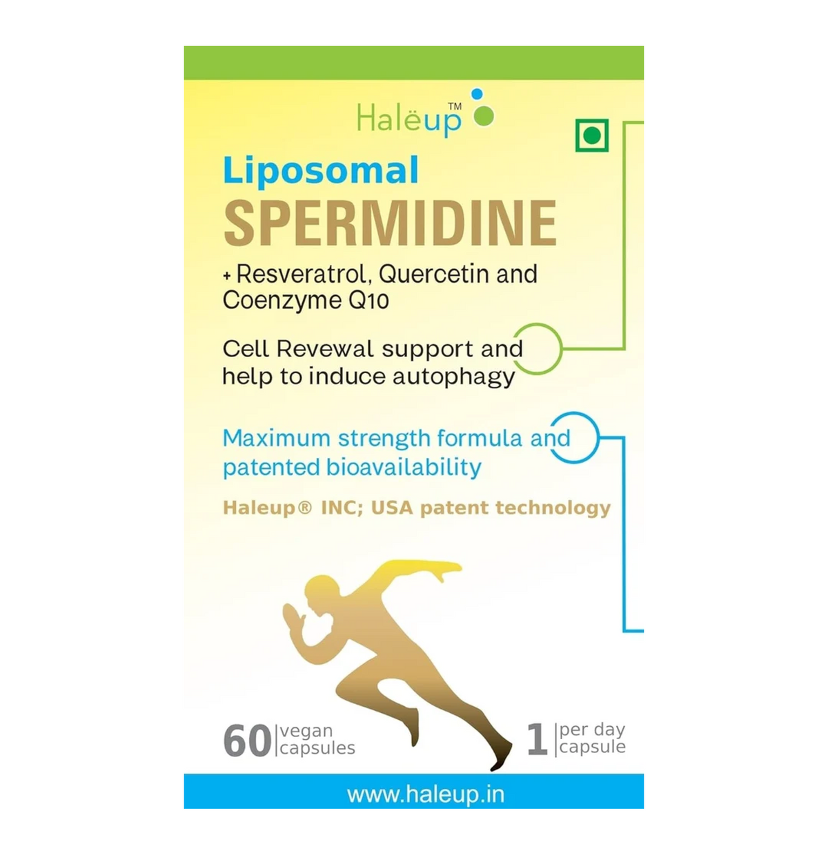 Haleup USA 99% Liposomal Spermidine Trihydrochloride with Resveratrol| For Healthy Ageing | Autophagy| Cell Renewal | Immunity| Skin and Hair | Cognitive Support (1 pack X 60s count)