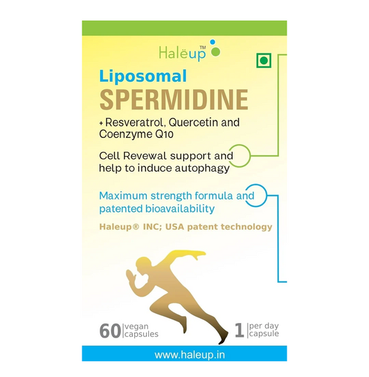 Haleup USA 99% Liposomal Spermidine Trihydrochloride with Resveratrol| For Healthy Ageing | Autophagy| Cell Renewal | Immunity| Skin and Hair | Cognitive Support (1 pack X 60s count)