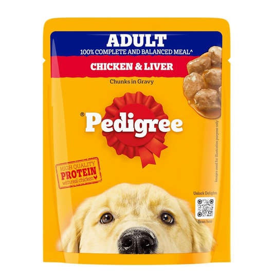 Pedigree Adult Wet Dog Food, Chicken & Liver Chunks in Gravy, 70 g, Complete & Balanced Meal for Adult Dogs