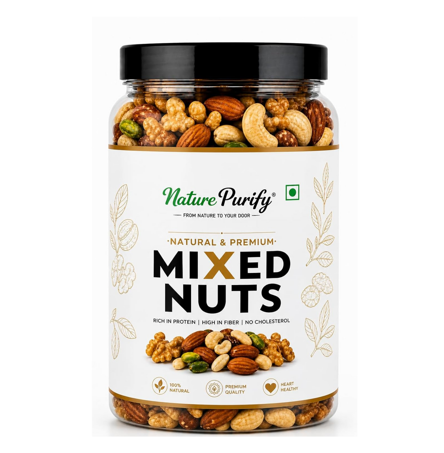 Nature Purify Premium Mix Dry Fruits | Almonds, Cashews, Kishmish, Apricots & Seeds Mix | Fresh Crunchy Nut & Fruit Combo Pack for Snacking & Gifting | Jar Pack Of 1