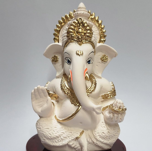 Resin Ganesha/Ganpati with Base - Perfect for Car Dashboard, Office Desk, Shelves, and Home Decor - Ideal Housewarming Gift! (Mukutpeachivorymdf 3.5)