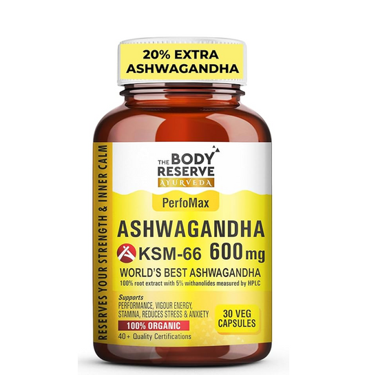 Body Reserve Ayurveda Ashwagandha KSM-66 supplement bottle on a white background