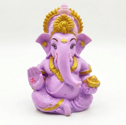 Polyresin and Marble Ganesh Ji Idol Murti for Pooja Room & Car Dashboard (Purple, Aashirwad Mudra)