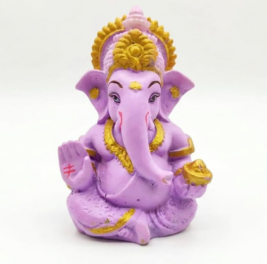 Polyresin and Marble Ganesh Ji Idol Murti for Pooja Room & Car Dashboard (Purple, Aashirwad Mudra)