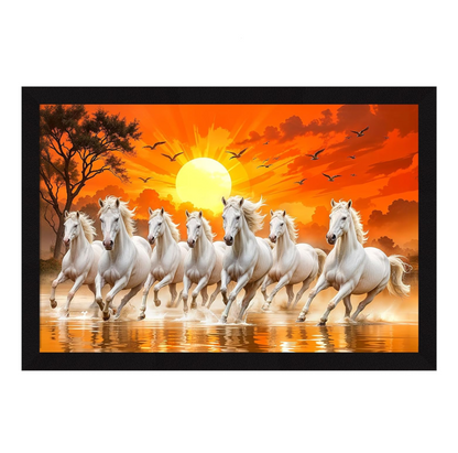 7 Horses Vastu Frame Wall Art Painting, Seven White Running Horses