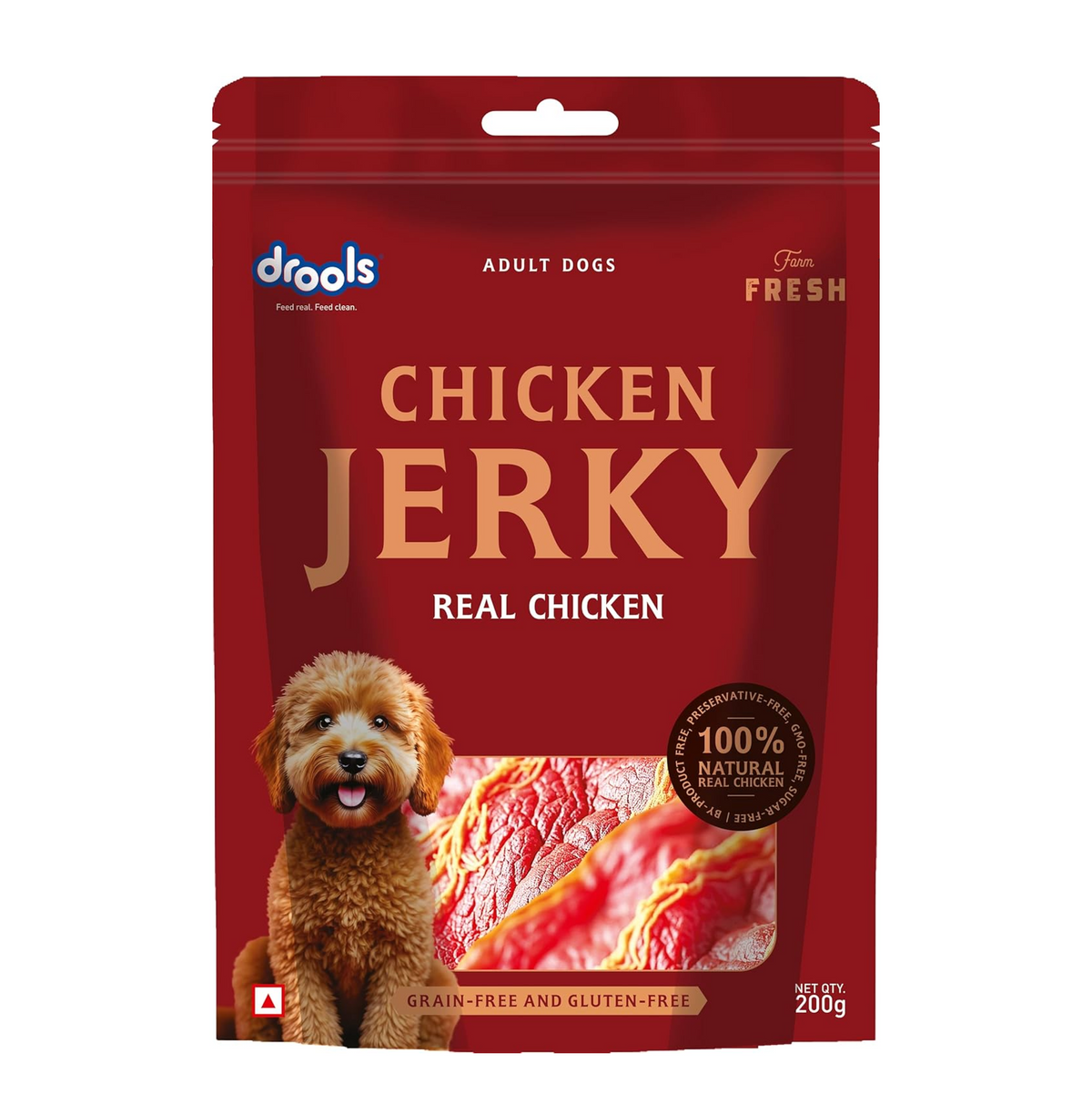 Drools Adult Dog Treat Chicken Jerky 200g | Real Chicken Flavour | No Grains | No Gluten | Prevent Food Allergy or Sensitivity | Firm Texture | Chewy Nature