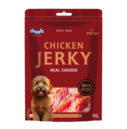 Drools Adult Dog Treat Chicken Jerky 200g | Real Chicken Flavour | No Grains | No Gluten | Prevent Food Allergy or Sensitivity | Firm Texture | Chewy Nature