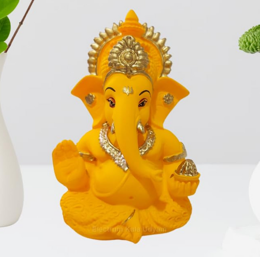 Handcrafted Poly Resin Ganesha Statue with Base - Perfect for Car Dashboard, Office Desk, Shelves, and Home Decor - Ideal Housewarming Gift! (MUKUTMANGOTERRACOTTA)