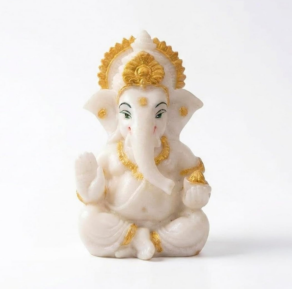 Polyresin and Marble Ganesh Ji Idol Murti for Pooja Room & Car Dashboard (White, Aashirwad Mudra)
