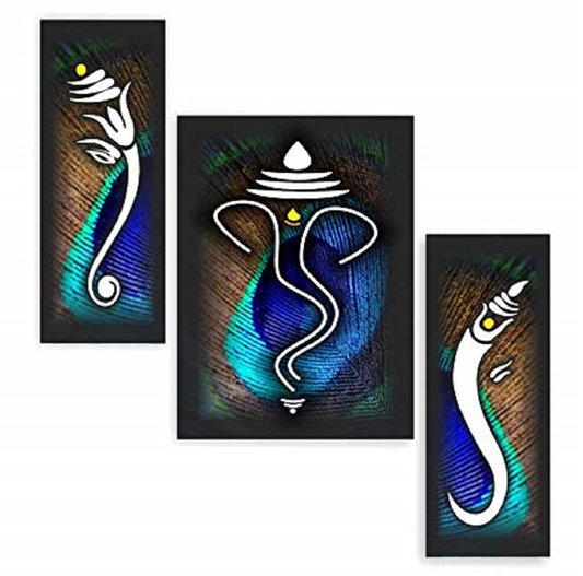 Ganesha UV Textured Home Decorative Self Adhesive Religious Painting Set of 3 (Multicolour, 12 Inch X 18 Inch, SANFJM1010)