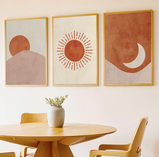 Boho wall Art Paintings Modern Art Framed Wall Painting for Living Room Bedroom - Wall Posters | Paintings with Frame Set of 3 (14x18 Inches) (Orange Boho Funk)