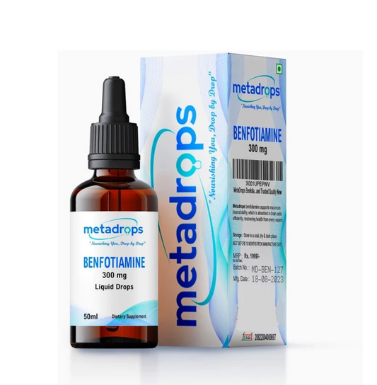 METADROPS Benfotiamine 300 Mg in Liquid Form - Premium Supplement for Nerve Health, Energy, and Glucose Metabolism Support - 50ml Bottle Providing 100 Servings - Fast Absorption and Trusted Quality