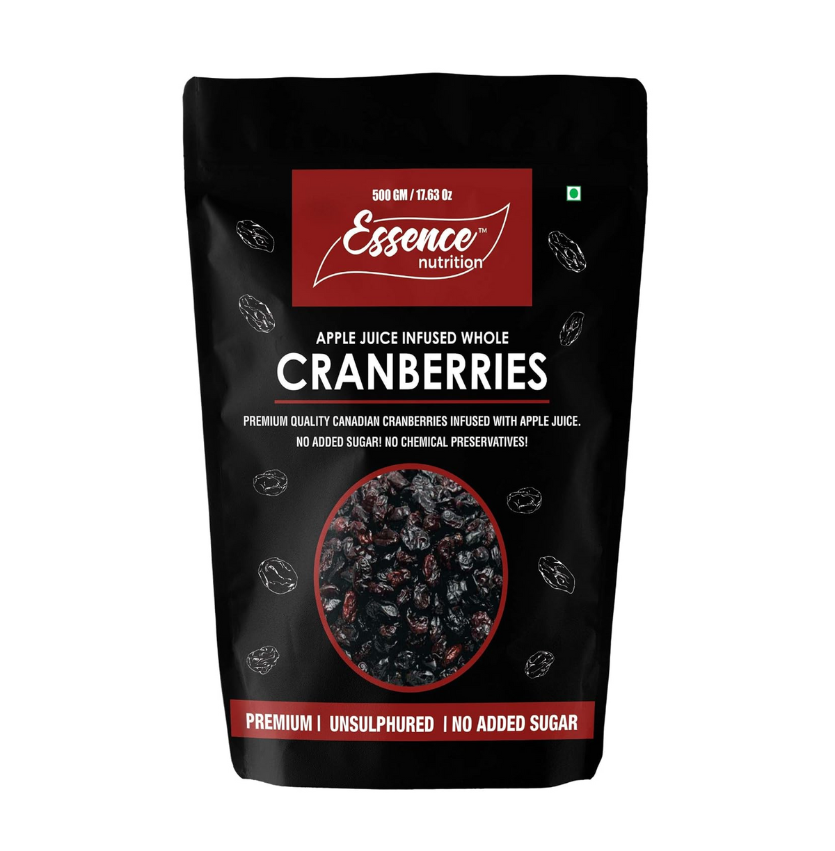 Essence Nutrition Whole Dried Cranberries - Gluten Free, Unsulphured [ Imported From Canada ] - Cranberry Dry Fruit Without Sugar