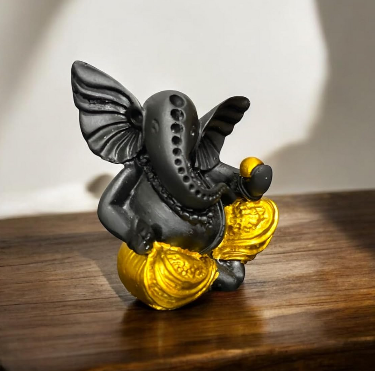 Lord Ganesha Idol for Car Dashboard | Composite Marble Ganesh | Available in White, Golden & Black | Small Sitting Ganpati Murti