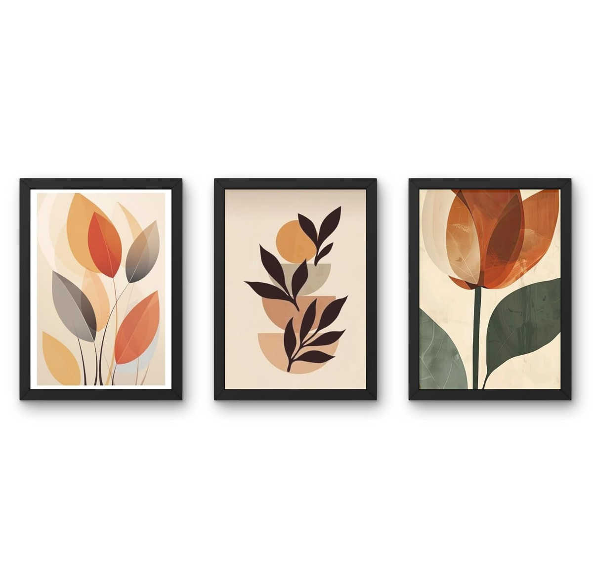 Flowers Boho Wall Paintings – Set of 3 (9 x 12 Inch Each) | Large Framed Wall Art for Living Room & Bedroom | Multicolour Floral Decor for Modern Interiors