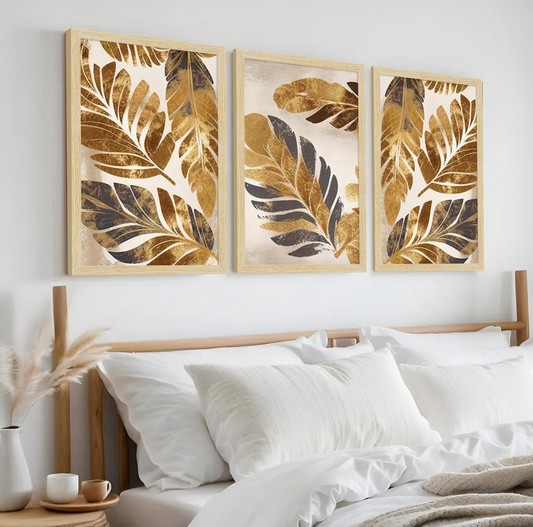 Leaf Paintings For Wall Decoration, Home Decor Wall Art, Hotel Wall Painting for Living Room, Multicolor, Natural Wood Color Frames, 12.0x18.0 inch, Set of 3