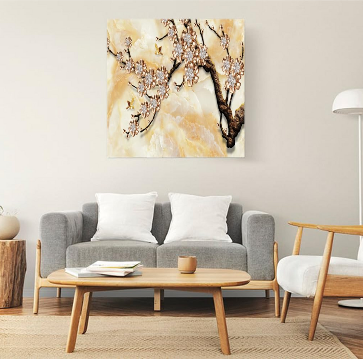 Printed Framed Canvas Painting for Home Decor Office Wall Studio Wall Living Room Decoration (22x22inch Wrapped) - 3D Gold Flower