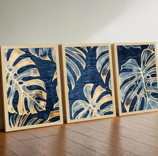 Leaf Paintings For Wall Decoration, Home Decor Wall Art, Hotel Wall Paintings for Living Room, Multicolor, Natural Wood Color Frames, 12x18 inch, Set of 3