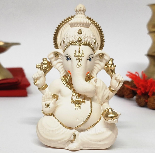 Peach Ivory Terracotta Vinayagar Ganesha Idol Perfect for Car Dashboard, Office Desk, Home Decor, and Gifting | (PEACHTERRVINAYAGAR 4")
