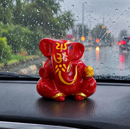 Resin Lord Ganesha Idol Car Dashboard 5x5cm (Red)