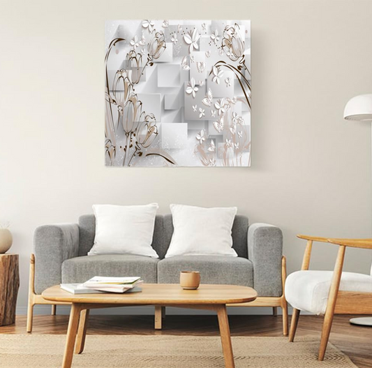 Printed Framed Canvas Painting for Home Decor Office Wall Studio Wall Living Room Decoration (22x22inch Wrapped) - 3D Floral Design