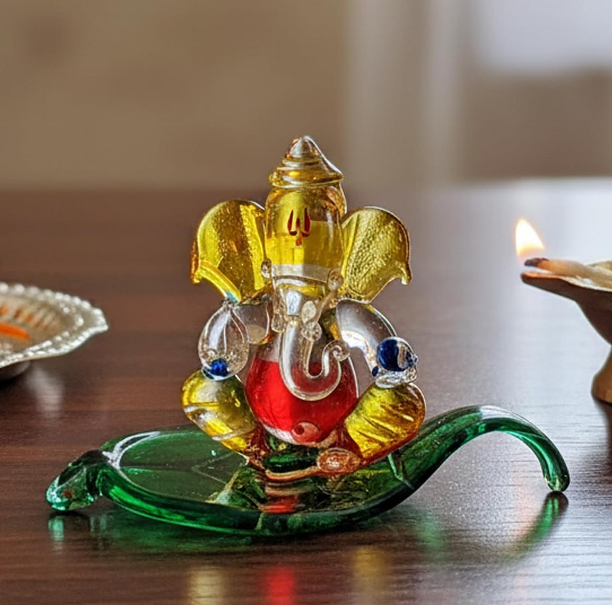 Ganesha Ganesh Murti Idol Statue Sculpture - 2.5" Inches - Car Dashboard Idols | Crystal Glass - Multi-colour