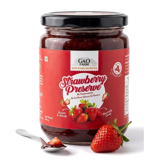 GAO FARM Natural Strawberry Jam & Preserve 580g | No Added Sugar, Vegan & Gluten Free | 100% Real Strawberries & Apple Juice | No Preservatives | Toast, Breakfast & Baking Spread (580)