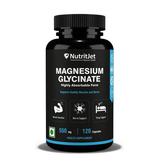 NutritJet Magnesium Glycinate 550mg – 120 Veg Capsules | High Absorption Chelated Magnesium for Sleep, Muscle Cramps, Relaxation & Nerve Health | Gentle on Stomach